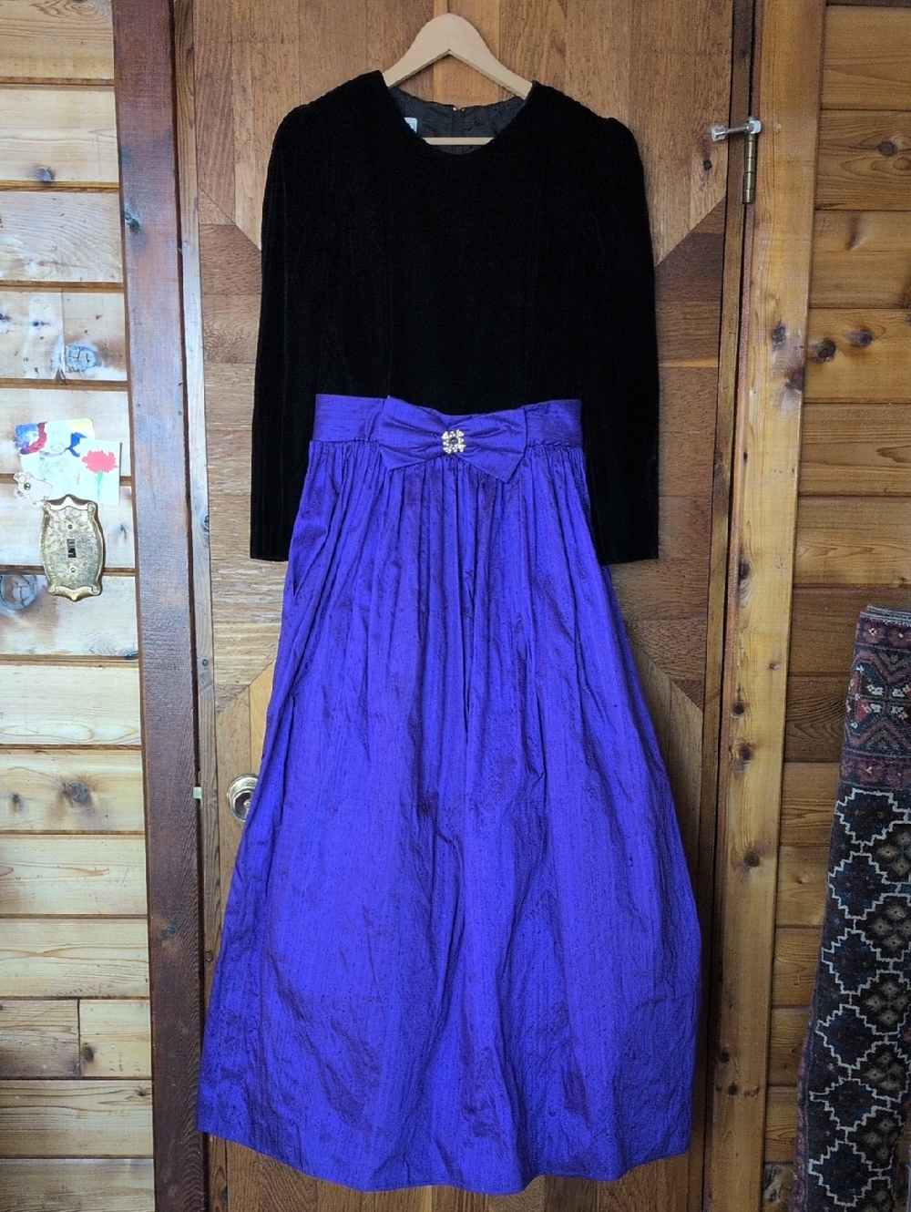 Vintage Jessica McClintock Slub Silk/Velvet Floor Length Formal Dress Sz 10